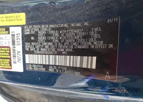 2011 Toyota Sienna z USA, uszkodzony, nr VIN 5TDKA3DC5BS006730